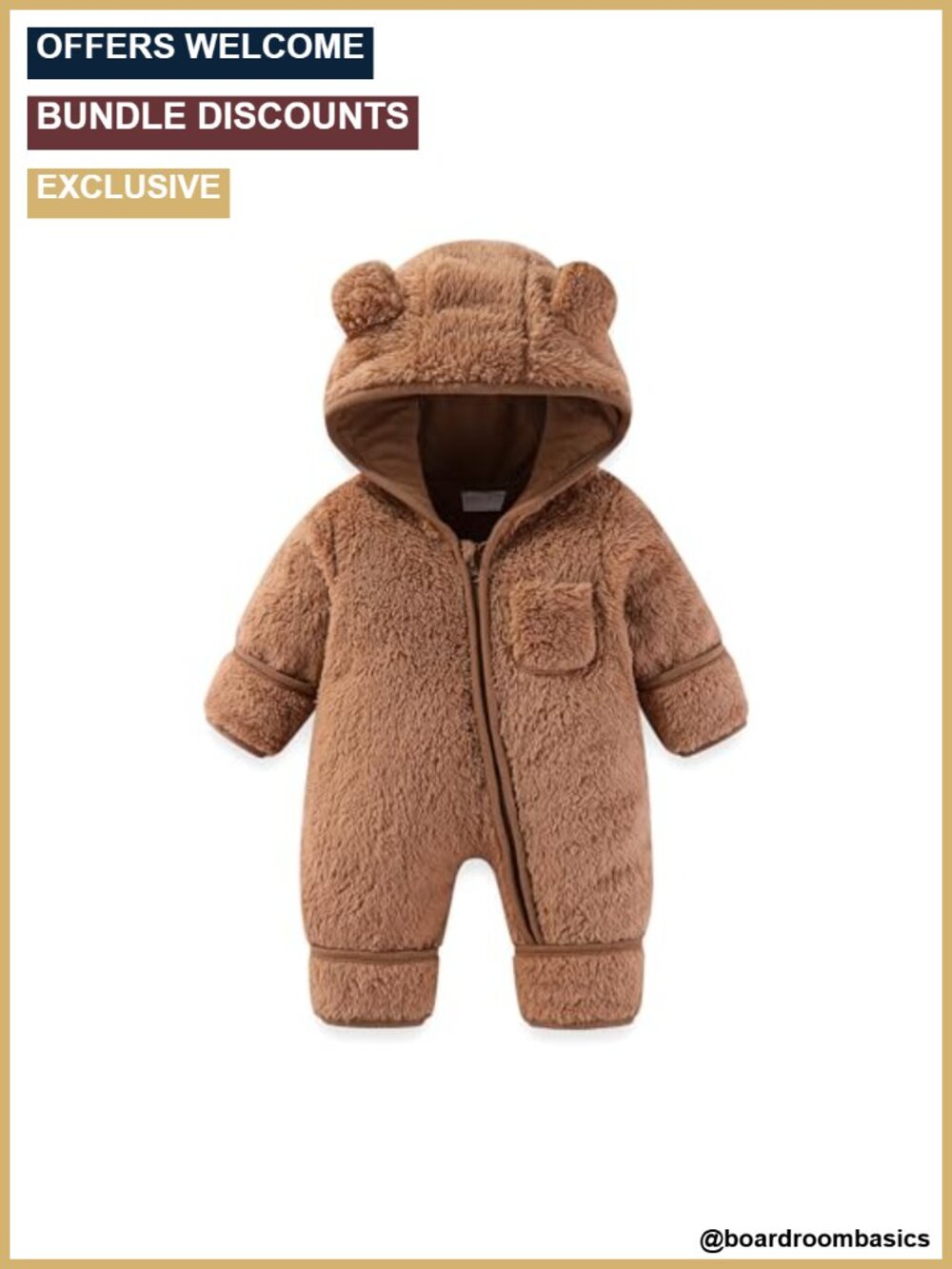 Newborn Bear Fleece Snowsuit Romper Fold-Over Mittens Footies Hooded